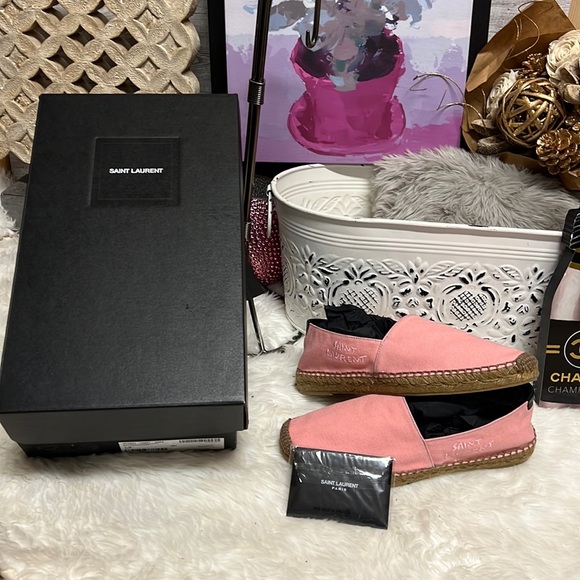 Saint Laurent Shoes - SAINT LAURENT Embroidered Espadrilles Canvas Eros Pink Size 39 EU